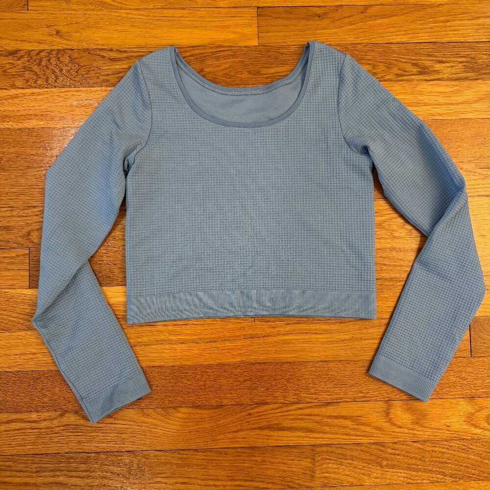 Athleta Girl Rise Above Waffle Crop Top in Coastal Blue - Size XL/14 (EST)